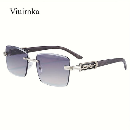 Sunglasses for Men - Rimless Rectangle Glasses for Women , Vintage Leopard Temple Design - product detail view 19