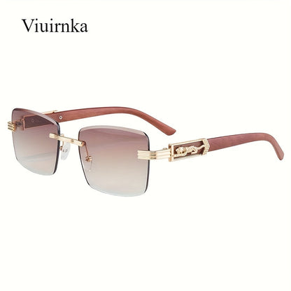 Sunglasses for Men - Rimless Rectangle Glasses for Women , Vintage Leopard Temple Design - product detail view 22