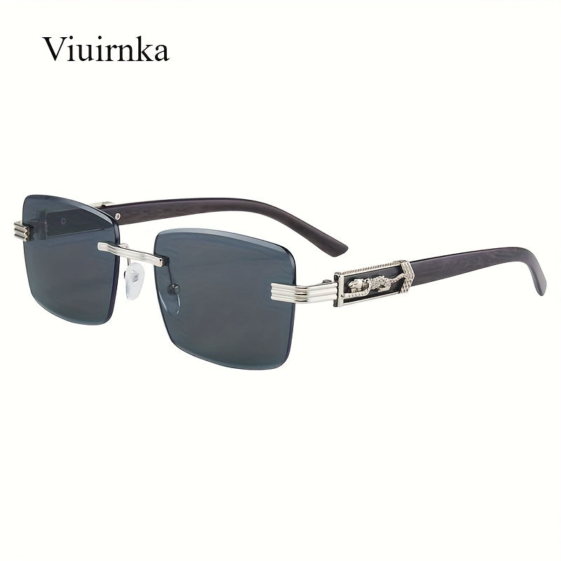 Sunglasses for Men - Rimless Rectangle Glasses for Women , Vintage Leopard Temple Design - product detail view 23