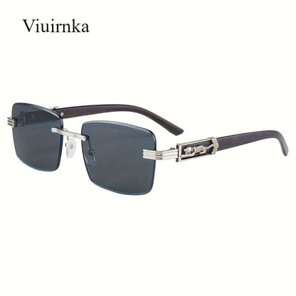 Sunglasses for Men - Rimless Rectangle Glasses for Women , Vintage Leopard Temple Design - product detail view 23