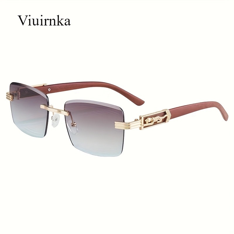 Sunglasses for Men - Rimless Rectangle Glasses for Women , Vintage Leopard Temple Design - product detail view 24