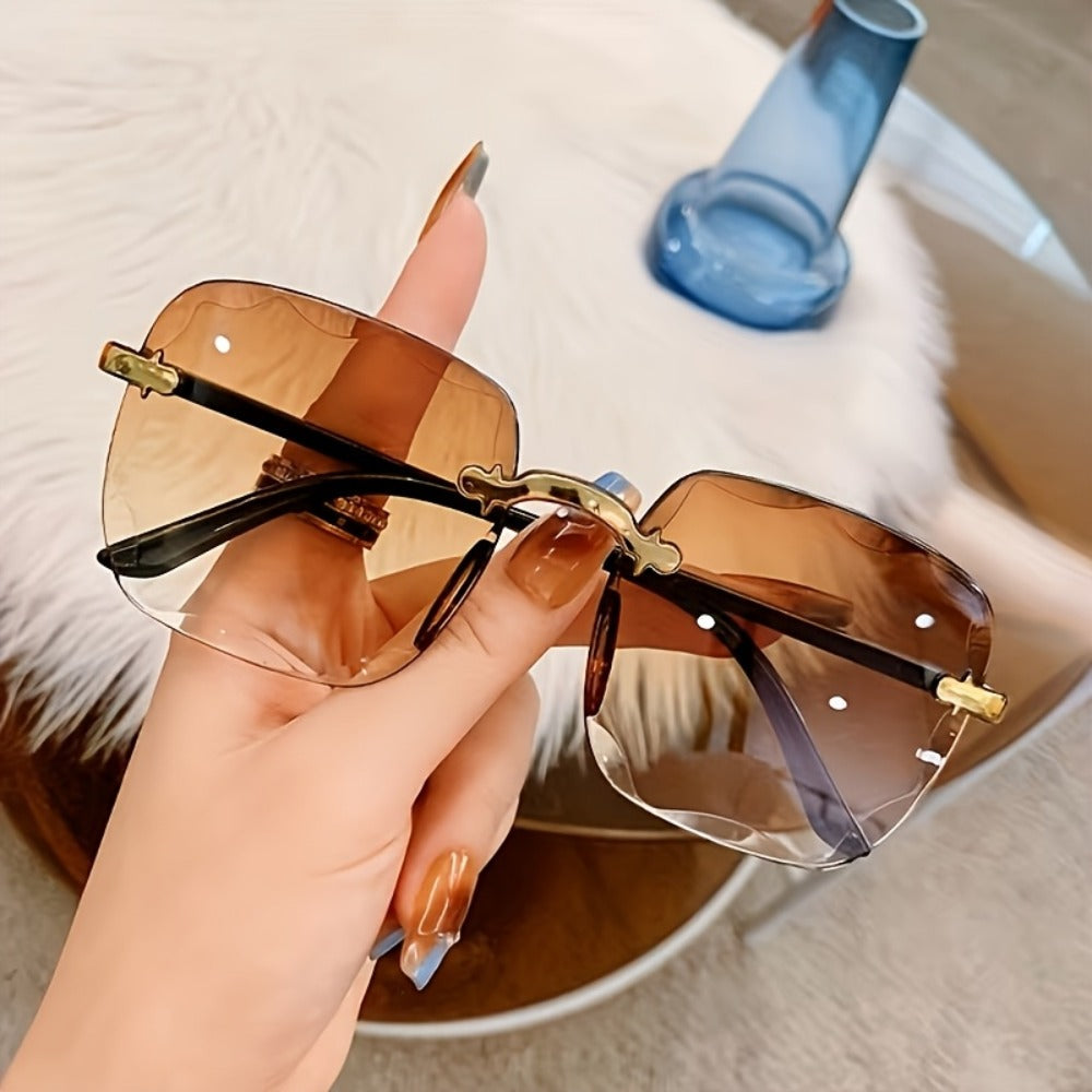 Sunglasses for Women - Rimless Square for 3 Pack - Trendy Frameless Tinted Glass Lenses - product detail view 4