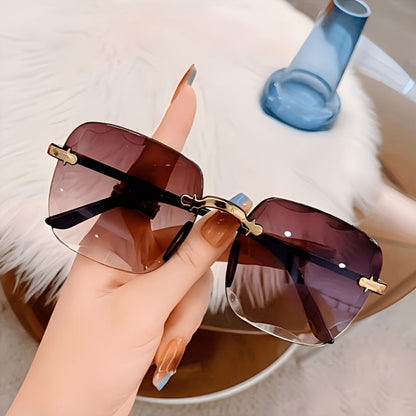 Sunglasses for Women - Rimless Square for 3 Pack - Trendy Frameless Tinted Glass Lenses - product detail view 8