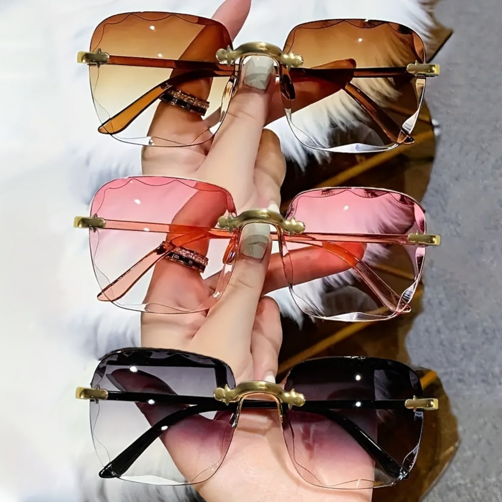 Sunglasses for Women - Rimless Square for 3 Pack - Trendy Frameless Tinted Glass Lenses - product detail view 11