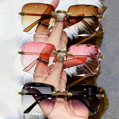 Sunglasses for Women - Rimless Square for 3 Pack - Trendy Frameless Tinted Glass Lenses - product detail view 11