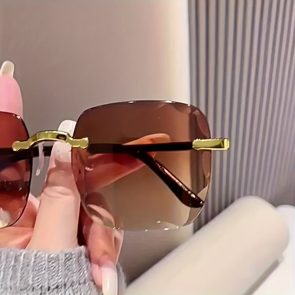 Sunglasses for Women - Rimless Square for 3 Pack - Trendy Frameless Tinted Glass Lenses - product detail view 14