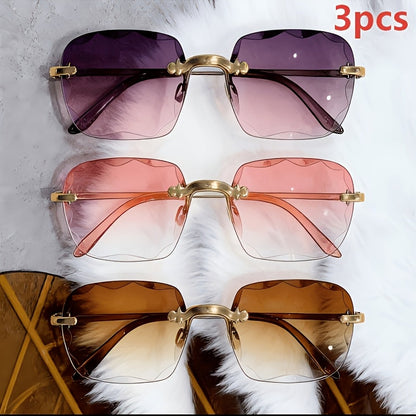 Sunglasses for Women - Rimless Square for 3 Pack - Trendy Frameless Tinted Glass Lenses - product detail view 15