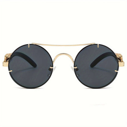 Sunglasses for Men - Round Metal Frame Double Bridge Gradient Lenses Leopard Hinge Luxury - product detail view 12