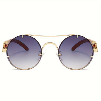 Sunglasses for Men - Round Metal Frame Double Bridge Gradient Lenses Leopard Hinge Luxury - product detail view 15