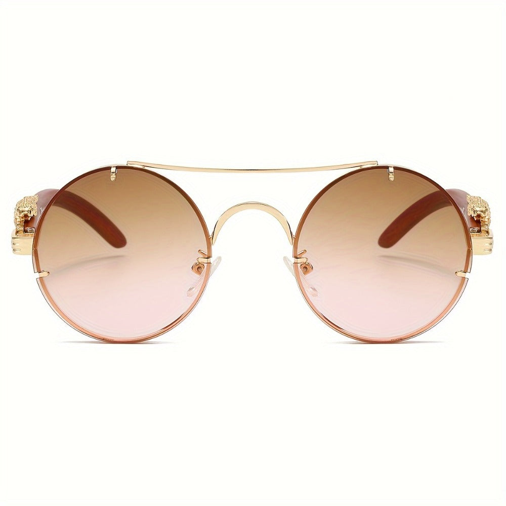 Sunglasses for Men - Round Metal Frame Double Bridge Gradient Lenses Leopard Hinge Luxury - product detail view 18