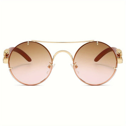 Sunglasses for Men - Round Metal Frame Double Bridge Gradient Lenses Leopard Hinge Luxury - product detail view 18