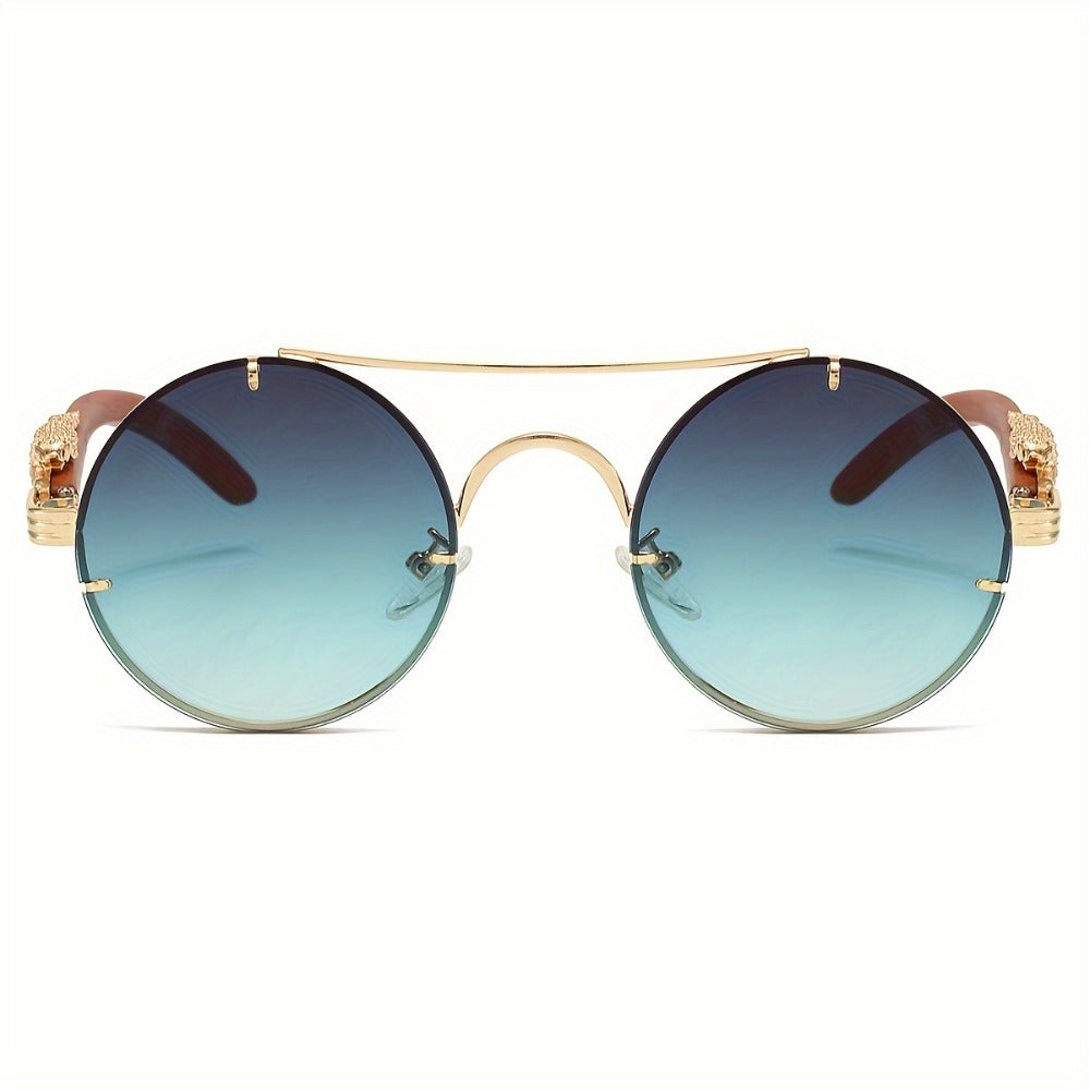 Sunglasses for Men - Round Metal Frame Double Bridge Gradient Lenses Leopard Hinge Luxury - product detail view 19