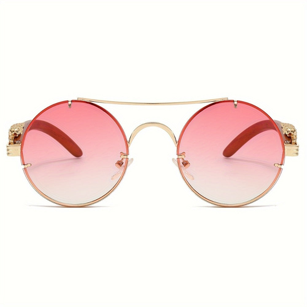Sunglasses for Men - Round Metal Frame Double Bridge Gradient Lenses Leopard Hinge Luxury - product detail view 20