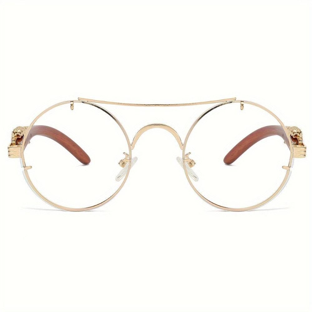 Sunglasses for Men - Round Metal Frame Double Bridge Gradient Lenses Leopard Hinge Luxury - product detail view 21