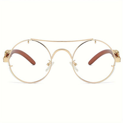 Sunglasses for Men - Round Metal Frame Double Bridge Gradient Lenses Leopard Hinge Luxury - product detail view 21