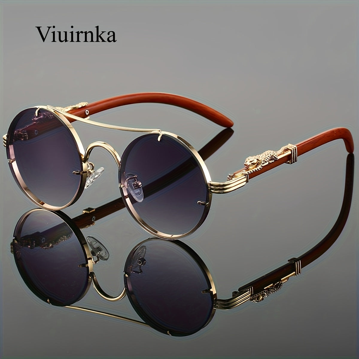 Sunglasses for Men - Round Metal Frame Double Bridge Gradient Lenses Leopard Hinge Luxury - product detail view 22