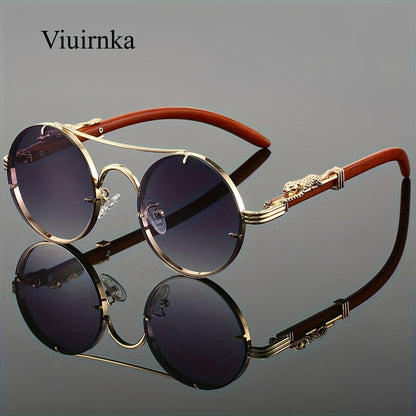 Sunglasses for Men - Round Metal Frame Double Bridge Gradient Lenses Leopard Hinge Luxury - product detail view 22