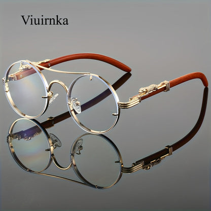 Sunglasses for Men - Round Metal Frame Double Bridge Gradient Lenses Leopard Hinge Luxury - product detail view 23