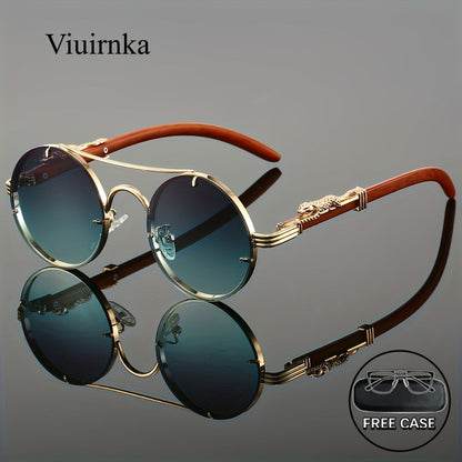 Sunglasses for Men - Round Women Metal Frame Double Bridge Gradient PC Lenses Leopard Hinge - main product view