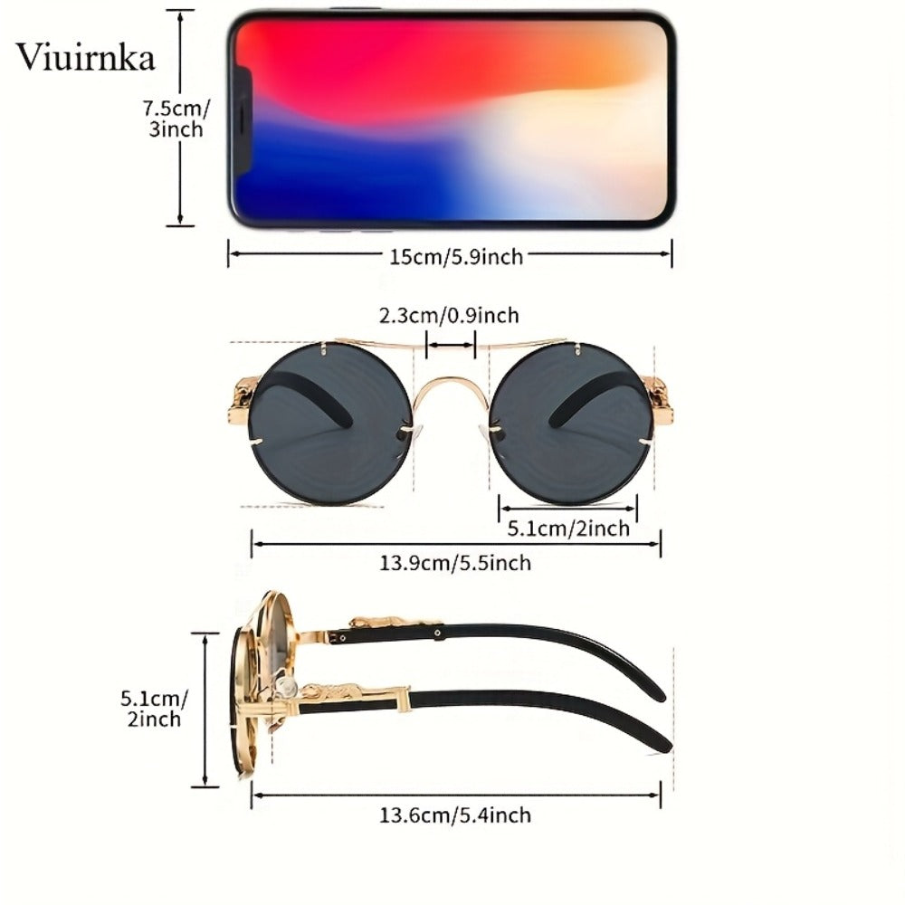 Sunglasses for Men - Round Women Metal Frame Double Bridge Gradient PC Lenses Leopard Hinge - product detail view 5