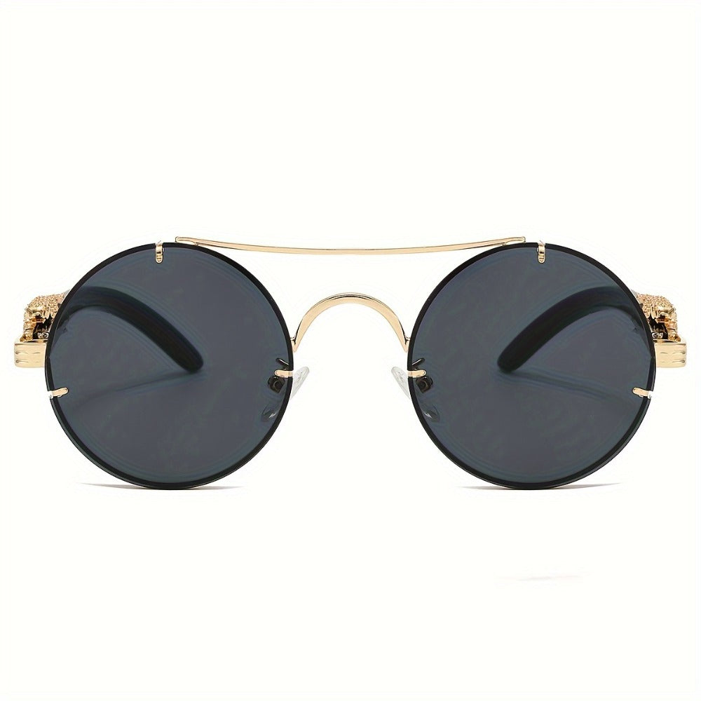 Sunglasses for Men - Round Women Metal Frame Double Bridge Gradient PC Lenses Leopard Hinge - product detail view 9