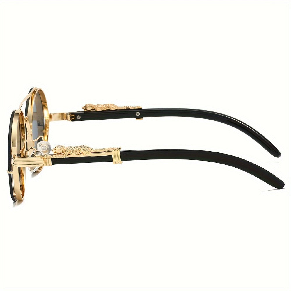 Sunglasses for Men - Round Women Metal Frame Double Bridge Gradient PC Lenses Leopard Hinge - product detail view 10