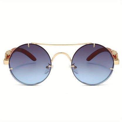 Sunglasses for Men - Round Women Metal Frame Double Bridge Gradient PC Lenses Leopard Hinge - product detail view 13