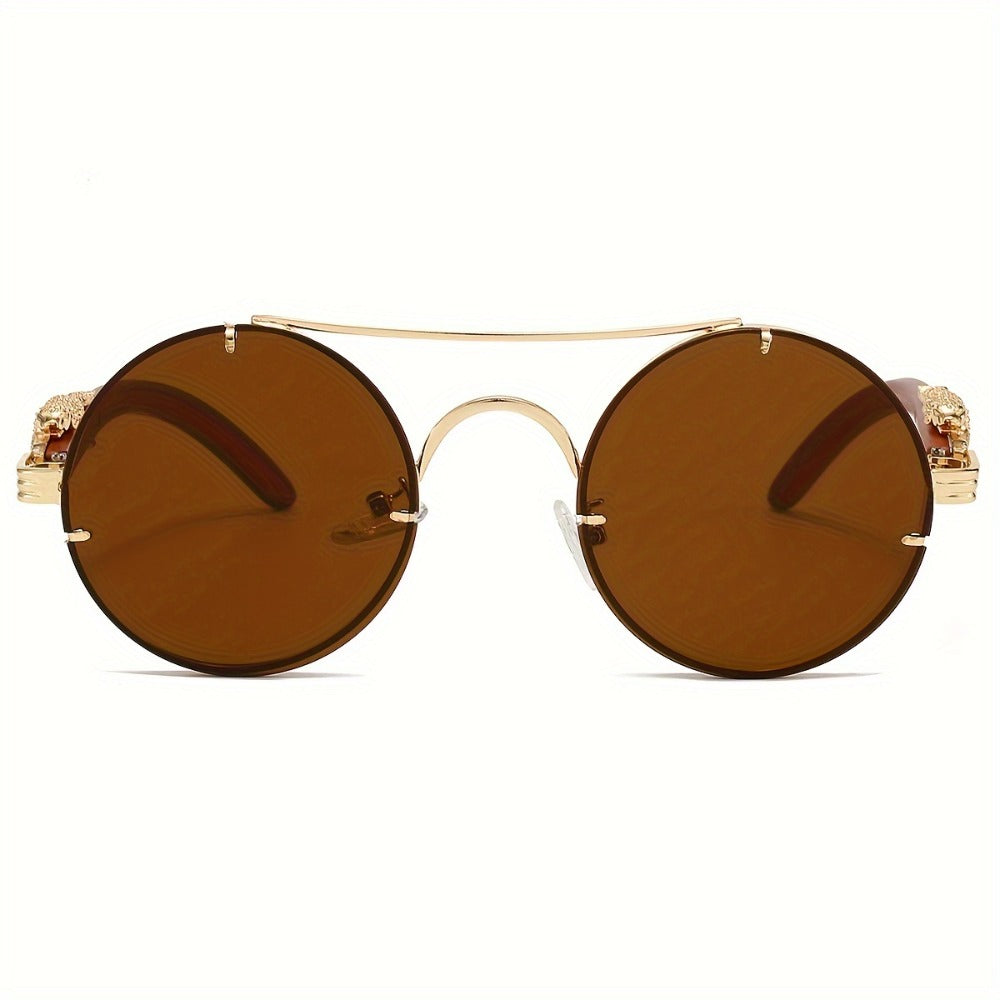 Sunglasses for Men - Round Women Metal Frame Double Bridge Gradient PC Lenses Leopard Hinge - product detail view 14