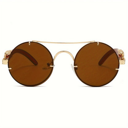 Sunglasses for Men - Round Women Metal Frame Double Bridge Gradient PC Lenses Leopard Hinge - product detail view 14