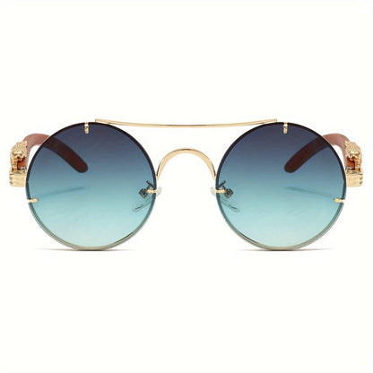 Sunglasses for Men - Round Women Metal Frame Double Bridge Gradient PC Lenses Leopard Hinge - product detail view 16
