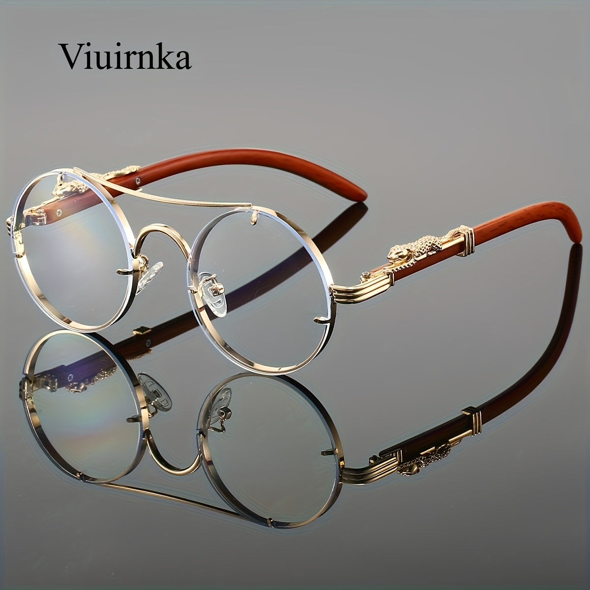 Sunglasses for Men - Round Women Metal Frame Double Bridge Gradient PC Lenses Leopard Hinge - product detail view 19