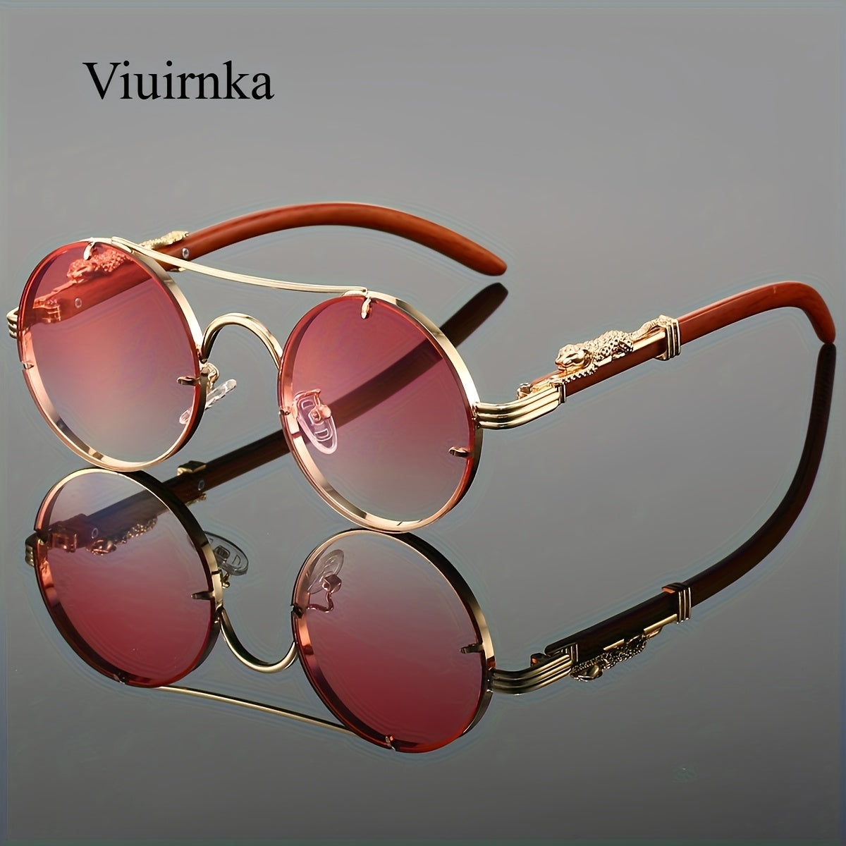 Sunglasses for Men - Round Women Metal Frame Double Bridge Gradient PC Lenses Leopard Hinge - product detail view 20