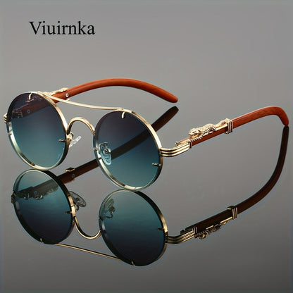 Sunglasses for Men - Round Women Metal Frame Double Bridge Gradient PC Lenses Leopard Hinge - product detail view 21