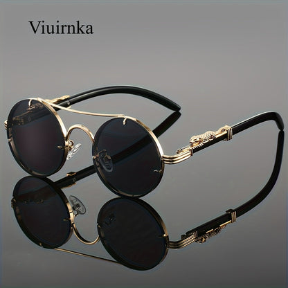 Sunglasses for Men - Round Women Metal Frame Double Bridge Gradient PC Lenses Leopard Hinge - product detail view 22