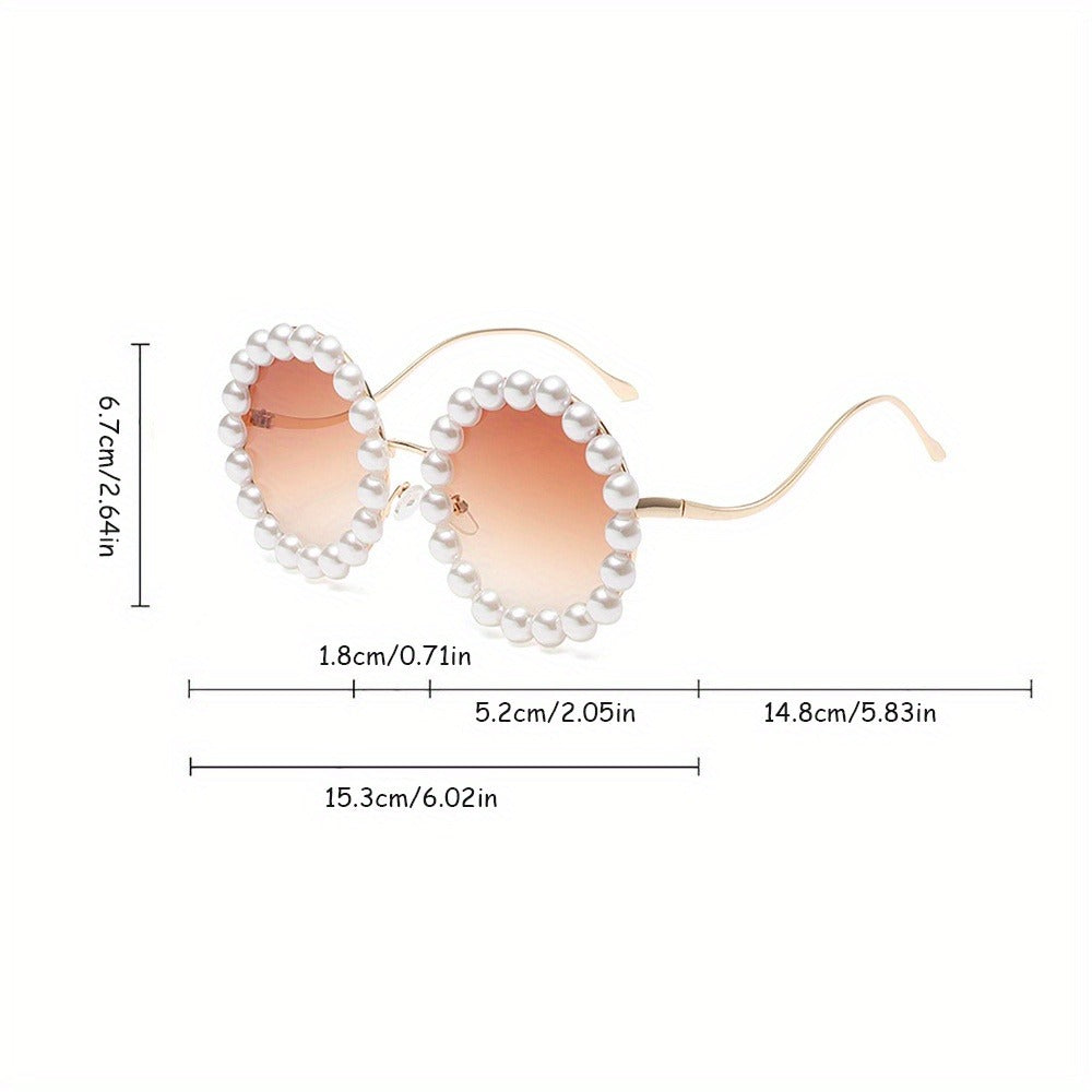 Sunglasses for Women - Round Pearl Frame Gold Wave Temple Full Rim Fashion Glasses for Summer - product detail view 2