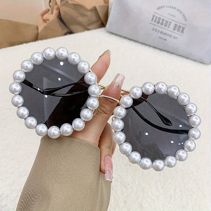 Sunglasses for Women - Round Pearl Frame Gold Wave Temple Full Rim Fashion Glasses for Summer - product detail view 6