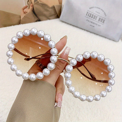 Sunglasses for Women - Round Pearl Frame Gold Wave Temple Full Rim Fashion Glasses for Summer - product detail view 10