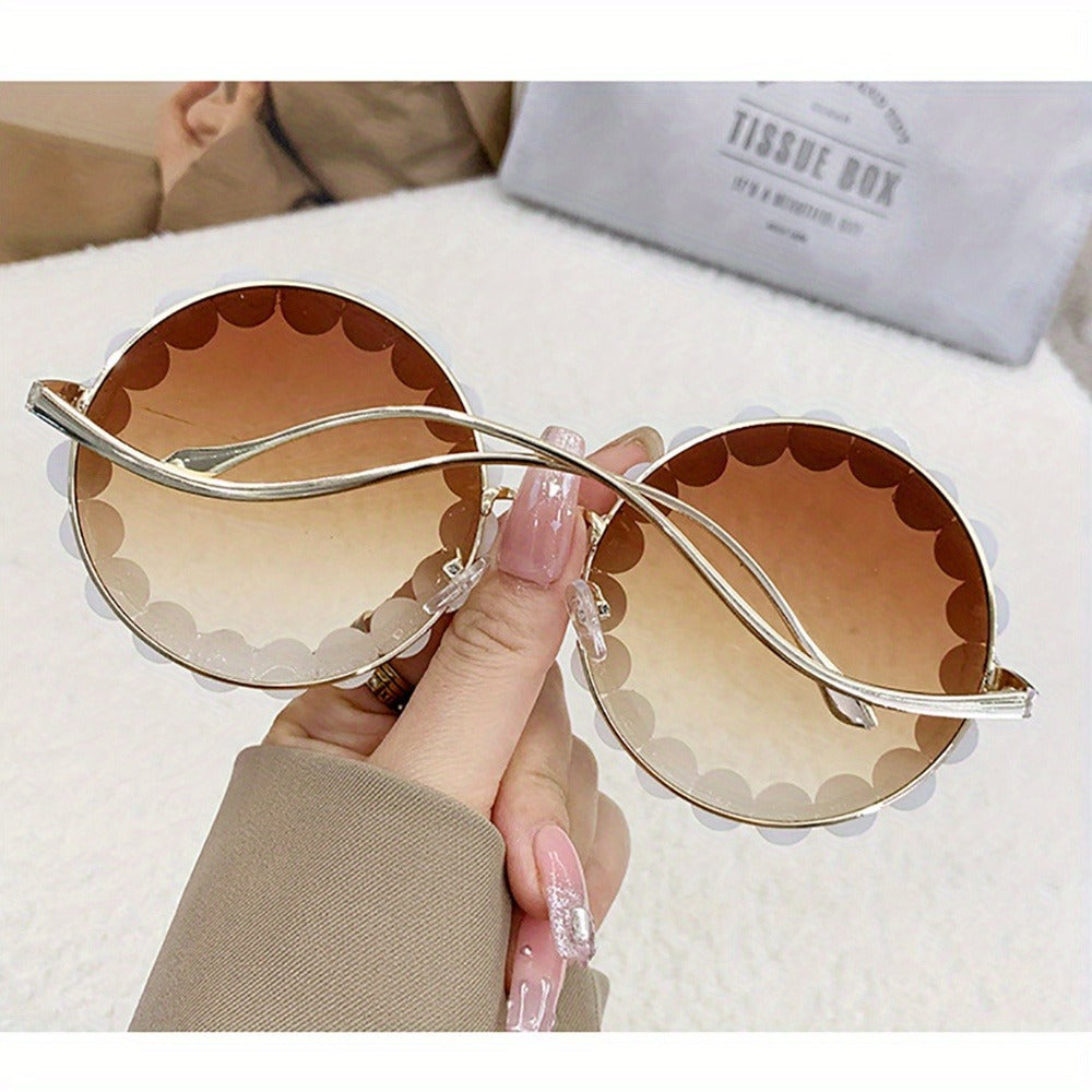 Sunglasses for Women - Round Pearl Frame Gold Wave Temple Full Rim Fashion Glasses for Summer - product detail view 18