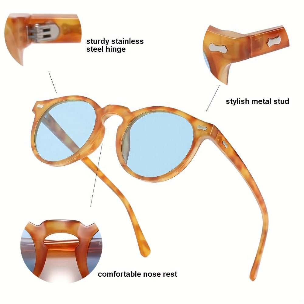 Sunglasses for Men - Round Polarized Acetate Frame UV400 Protection Vintage Unisex Anti-Glare - product detail view 5