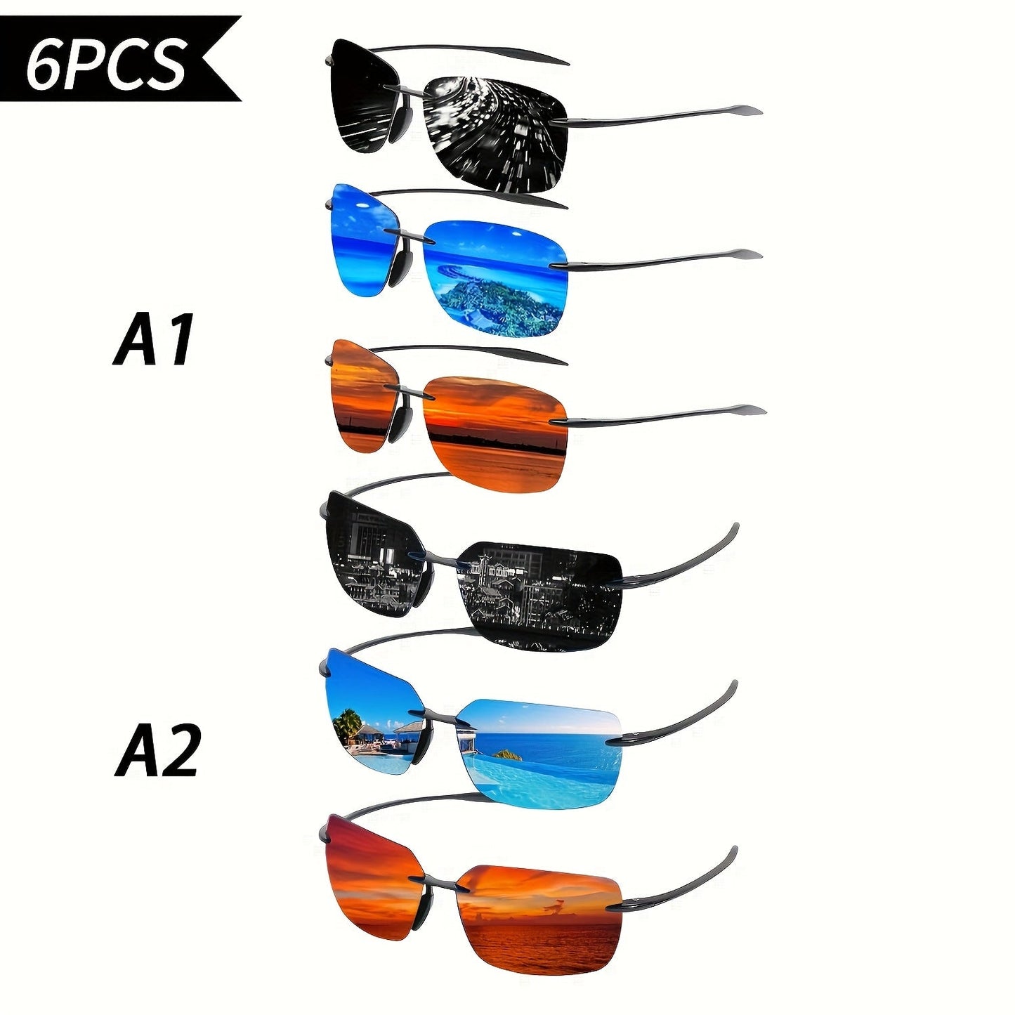 Sunglasses for Men - 's Polarized Bulk Pack 3 or 6 Pairs UV400 Anti-Glare HD Lenses - product detail view 15