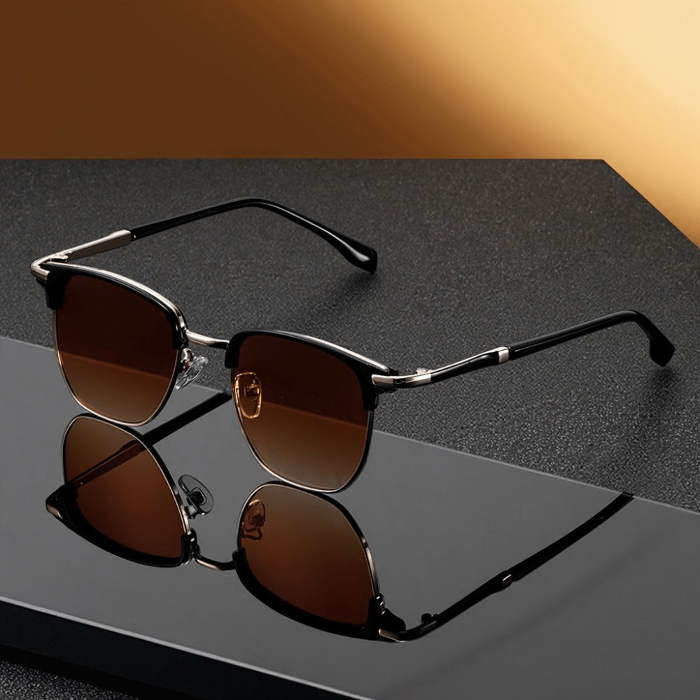 Sunglasses for Men - Semi-Rim UV400 for & Women Retro Half Frame Vintage Tinted Lens Eyewear - product detail view 3
