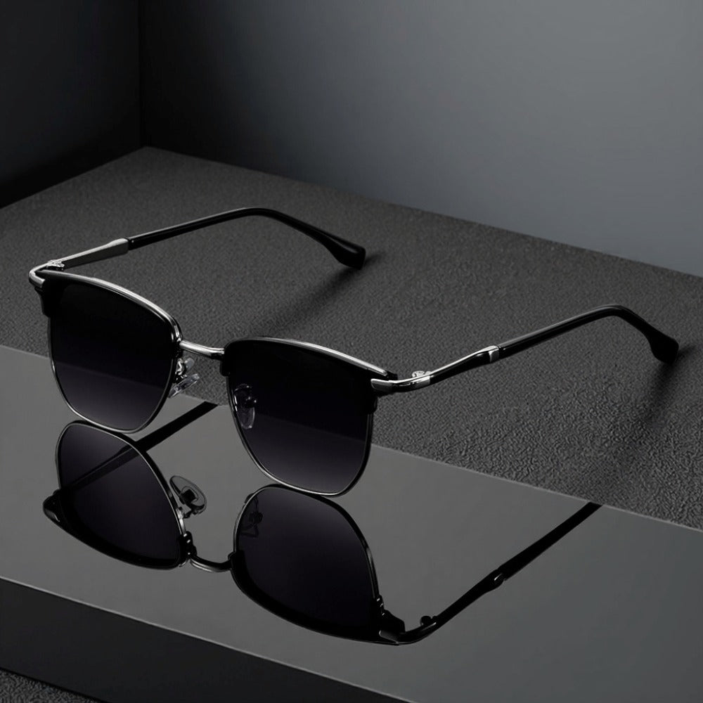 Sunglasses for Men - Semi-Rim UV400 for & Women Retro Half Frame Vintage Tinted Lens Eyewear - product detail view 4