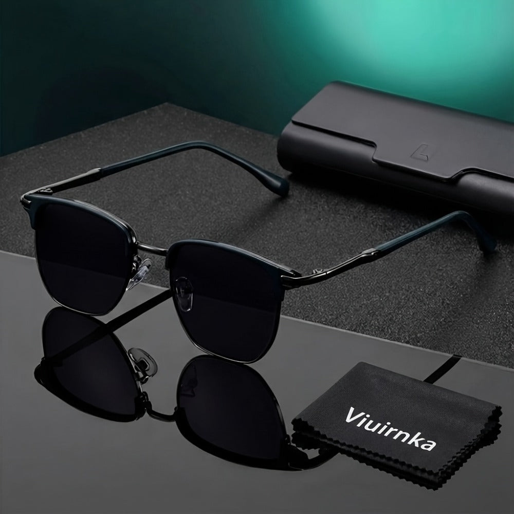 Sunglasses for Men - Semi-Rim UV400 for & Women Retro Half Frame Vintage Tinted Lens Eyewear - product detail view 6