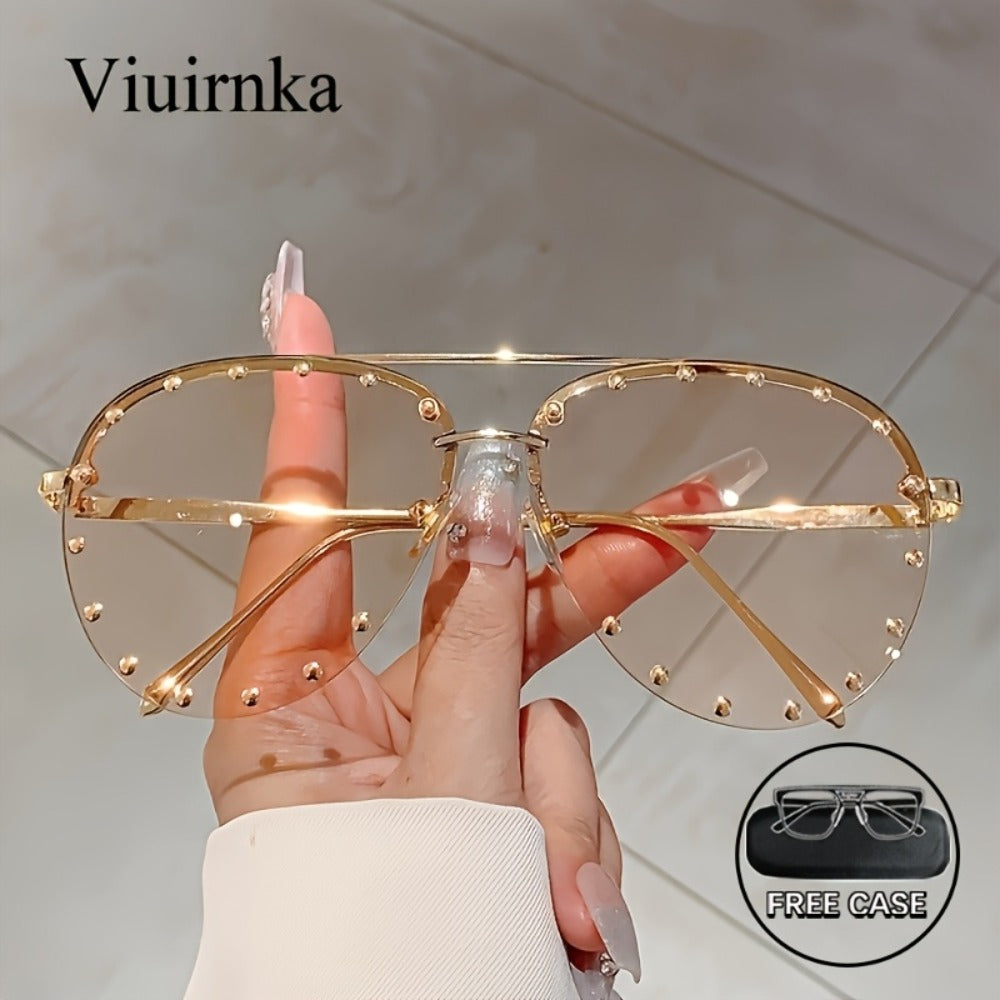 Sunglasses for Women - Semi-Rimless Glasses for Studded Detail, Classic Lightweight Fashion - main product view