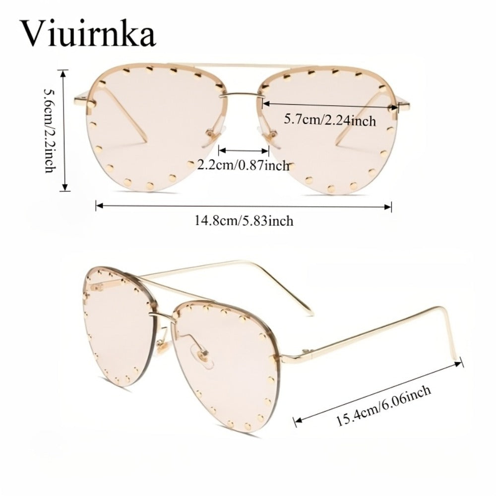 Sunglasses for Women - Semi-Rimless Glasses for Studded Detail, Classic Lightweight Fashion - product detail view 4