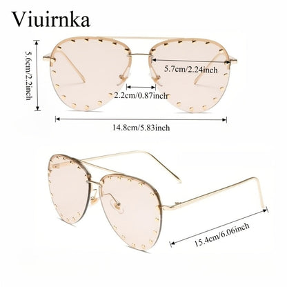 Sunglasses for Women - Semi-Rimless Glasses for Studded Detail, Classic Lightweight Fashion - product detail view 4