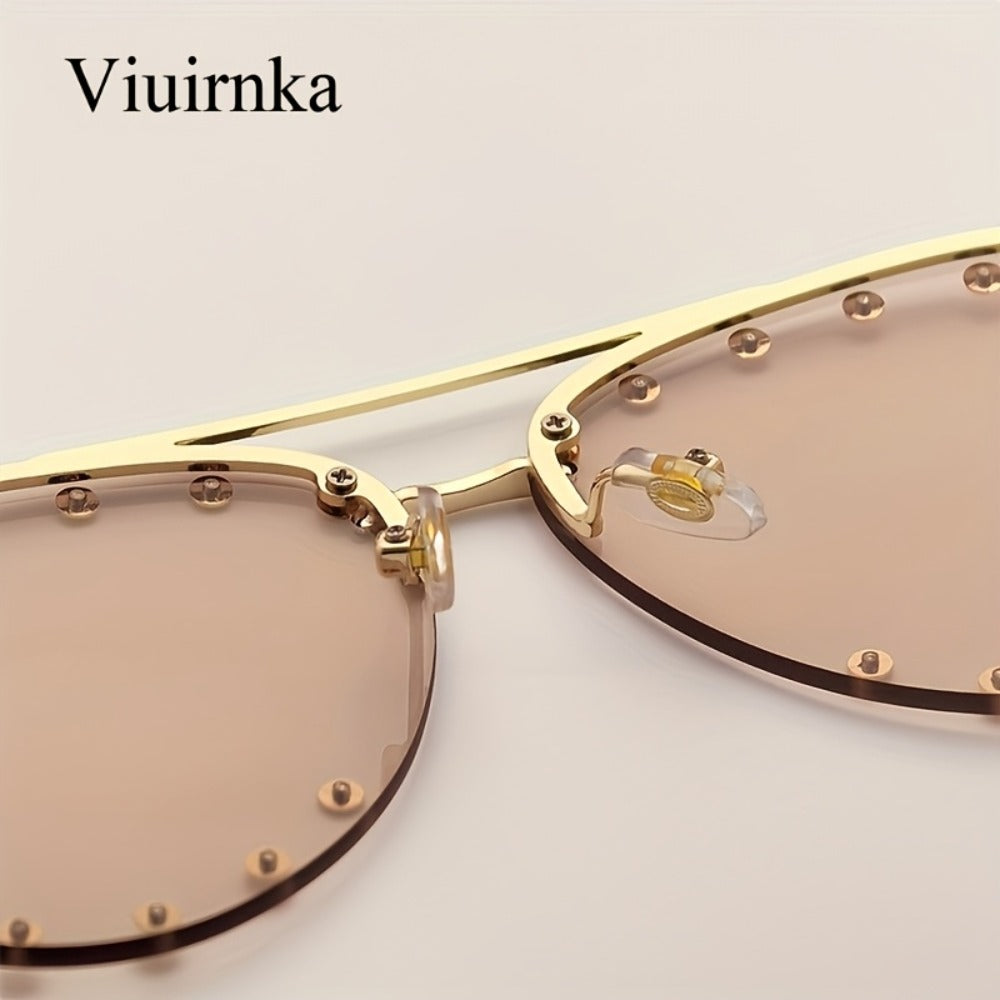Sunglasses for Women - Semi-Rimless Glasses for Studded Detail, Classic Lightweight Fashion - product detail view 7