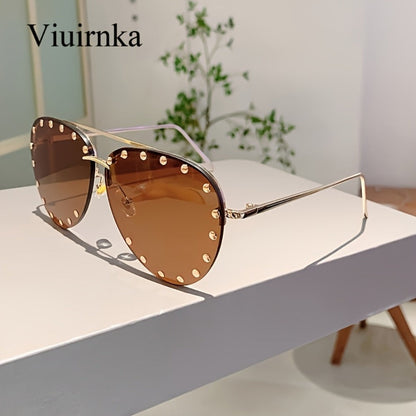 Sunglasses for Women - Semi-Rimless Glasses for Studded Detail, Classic Lightweight Fashion - product detail view 8