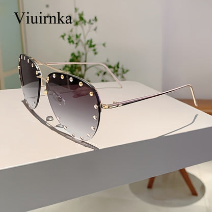 Sunglasses for Women - Semi-Rimless Glasses for Studded Detail, Classic Lightweight Fashion - product detail view 9