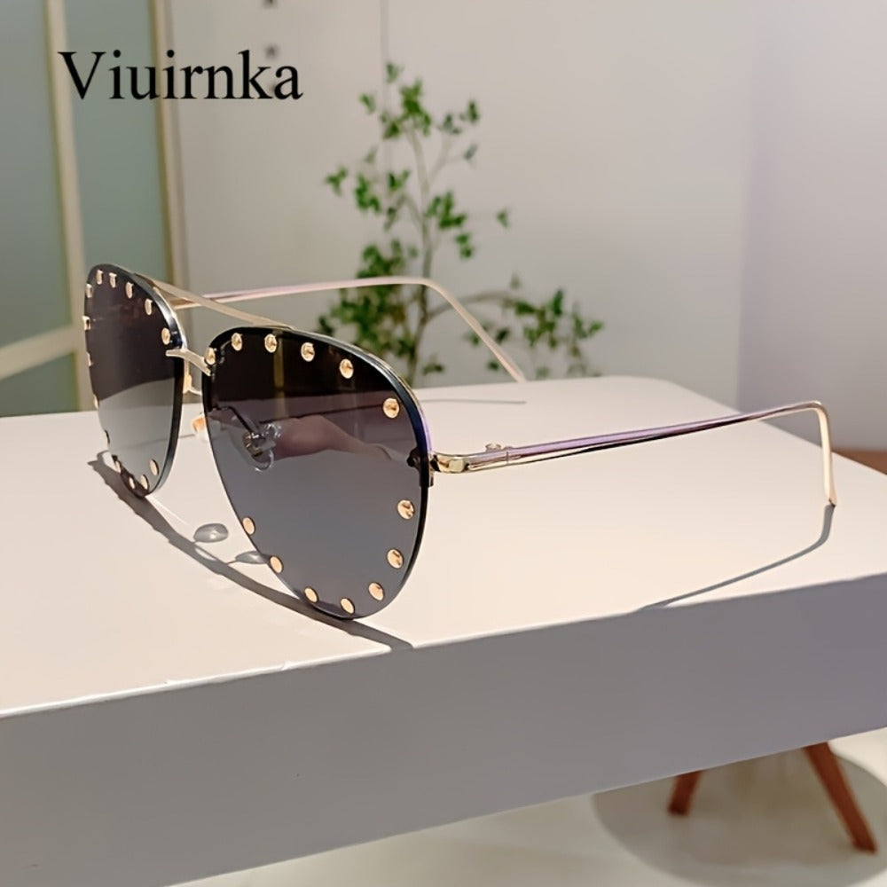 Sunglasses for Women - Semi-Rimless Glasses for Studded Detail, Classic Lightweight Fashion - product detail view 10